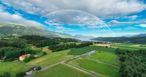 Drone view over Millstatter see in Austria Dolomites. Aerial shot of lake Stock Photos