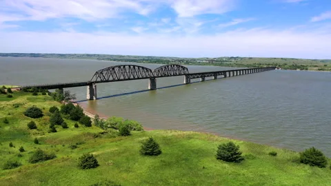 Drone view over the Missouri River in South Dakota Stock Footage 285257254