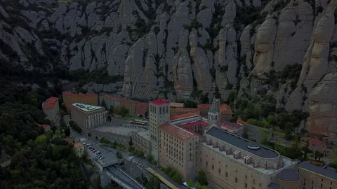 Drone view over Montserrat Monastery, Catalonia Spain Stock Footage 128433526