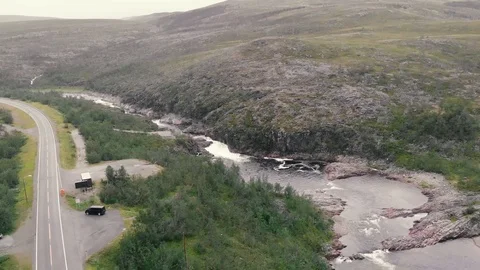 Drone view over a north river Stock Footage 114386686