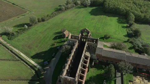 Drone view over old San Galgano Church, Tuscany, Italy Stock Footage 275241771