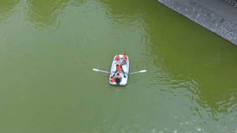 Drone View Over Paddle Boat In Chapultepec Lake, Mexico City Stock Footage 154535374
