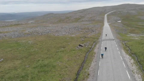 Drone view over a road and a bikerider Stock Footage 114386655