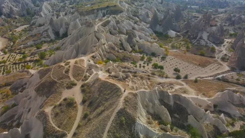 Drone View Over Rock Formations in Cappadocia, Turkey Stock Footage 306666958