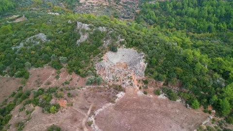 Drone view over Rock tombs of Pinara ancient city in Lycia, Antalya, Turkey	 Video stock 231241537