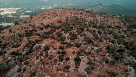 Drone view over Ruins of ancient Lycian city of Xanthos , Kinik, Turkey Stock Footage 231240454