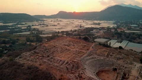 Drone view over Ruins of ancient Lycian city of Xanthos , Kinik, Turkey Stock Footage 231240455