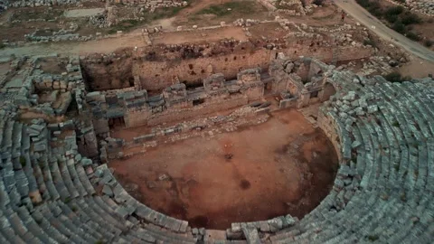 Drone view over Ruins of ancient Lycian city of Xanthos , Kinik, Turkey Stock Footage 231240501