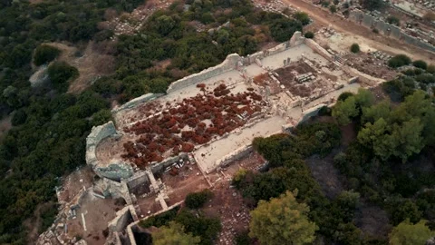 Drone view over Ruins of ancient Lycian city of Xanthos , Kinik, Turkey Stock Footage 231240526