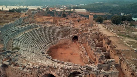 Drone view over Ruins of ancient Lycian city of Xanthos , Kinik, Turkey Stock Footage 231240533