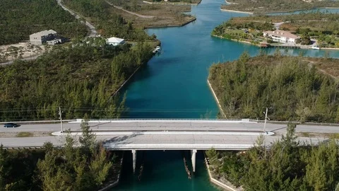 Drone View Over Sir Jack Hayward Bridge, Grand Bahama Bahamas Stock Footage 100444126