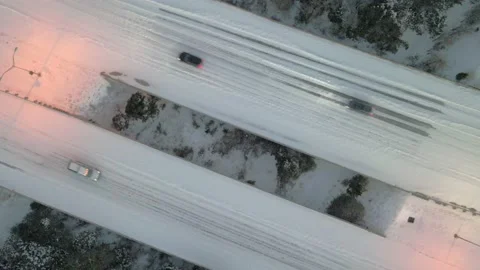 Drone View Over Snowy Bridge in Austin Stock Footage 148794408