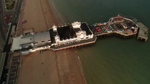 Drone View Over South Parade Pier Amusement Deck and Beachfront Southsea Video stock 333028507
