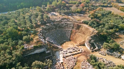 Drone view over Stratonikeia Ancient City in Eskihisar, Mugla, Turkey.	 스톡 동영상 231244752