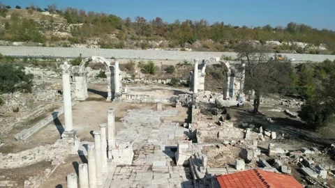 Drone view over Stratonikeia Ancient City in Eskihisar, Mugla, Turkey.	 Stock Footage 231245070