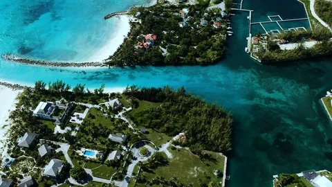 Drone View Over Taino Beach Canal, Freeport Grand Bahama Bahamas Stock Footage 98964450