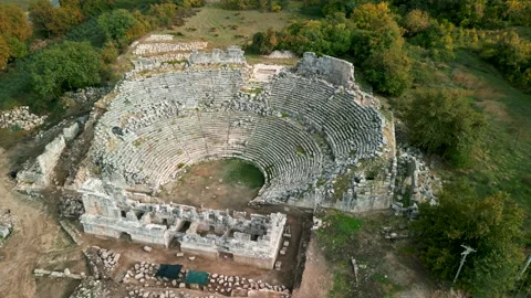 Drone view over Tlos ruins and tombs,an ancient Lycian city,Mugla,Turkey. Stock Footage 231245672
