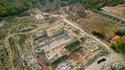 Drone view over Tlos ruins and tombs,an ancient Lycian city,Mugla,Turkey. Stock Footage 231245680