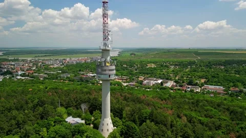 Drone view over The TV tower and the sky. Near Silistra, Bulgaria Stock Footage 256037343