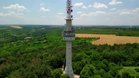 Drone view over The TV tower and the sky. Near Silistra, Bulgaria Stock Footage 256037375
