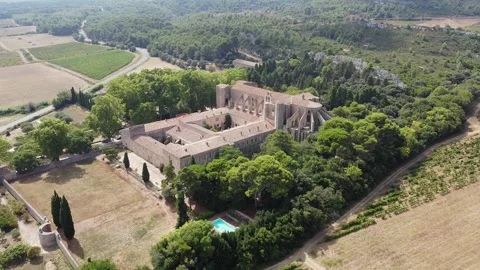 Drone view over Valmagne Abbey monastery, Herault, France Stock Footage 330658750