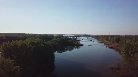 Drone view over a wild river Vah with islands and forests around Vídeos de archivo 331514951