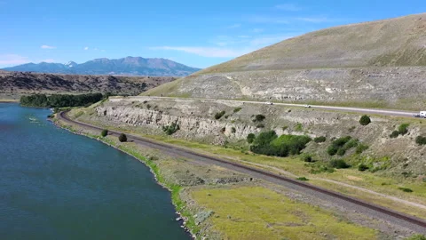 Drone view over the Yellowstone River Stock Footage 285255800