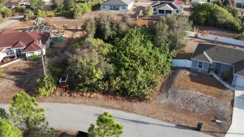 Drone View of Overgrown Lot Surrounded by Suburban Homes Stock-Footage 333939344