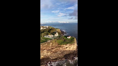 Drone View of Pacific Ocean Waves Crashing Against Point Fermin Cliffs Stock Footage 328127746