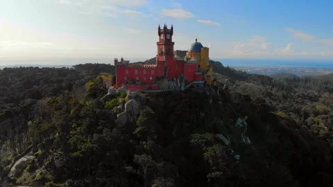 Drone view of Palácio da Pena in Sintra, Portugal. Stock Footage 127688257