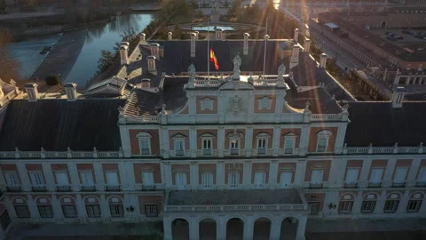 Drone view of Palacio Real de Aranjuez at sunrise, Spain 4K Stock Footage 288094496