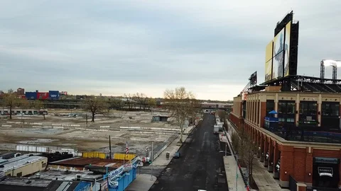 Drone view pan to Citi Field rear exterior  Stock Footage 106623765