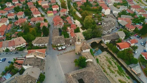 Drone view panorama of the Clock tower and the old town Tryavna 4k Vídeos de archivo 116184937