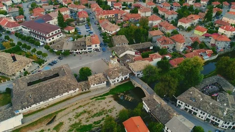 Drone view panorama of the Clock tower and the old town Tryavna 4k 스톡 동영상 116185022