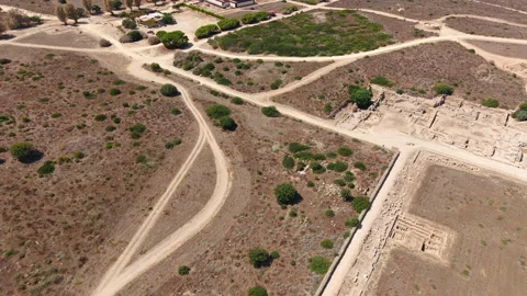 Drone View of Paphos Archaeological Park, Cyprus. Remains of Prehistoric Vídeos de archivo 346657554