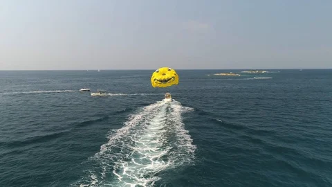 Drone view of parasailing activity in blue Adriatic sea in Istria, Croatia Stock Footage 94435287