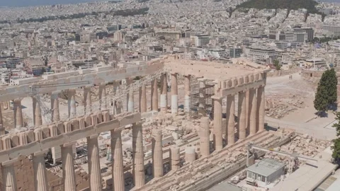 Drone view of Parthenon temple on the Acropolis with the city of Athens Stock Footage 341460710