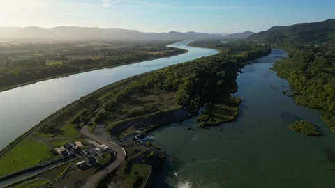 Drone View of a Passenger Ship on the Rhone River in France Stock Footage 295003563