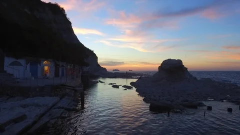 Drone view of Passetto Beach at sunset Stock Footage 113023874