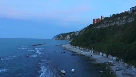 Drone view of Passetto Beach at sunset Stock Footage 113026757