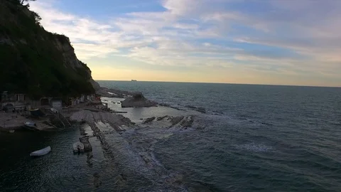 Drone view of Passetto Beach at sunset Stock Footage 113034665