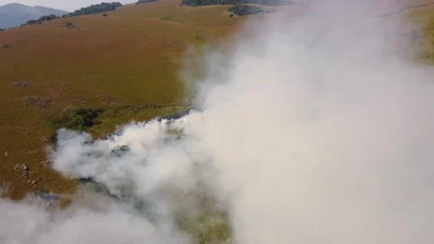 Drone view, patch mosaic burn in Drakensberg Mountains and Blyde River Canyon Stock Footage 304328721