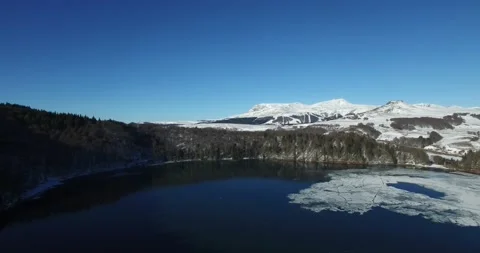 Drone view of the Pavin Lake in winter Stock Footage 131818508