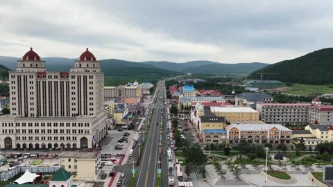 Drone View of People and Vehicles in Landscape in Horqin Inner Mongolia China Stock Footage 341634454