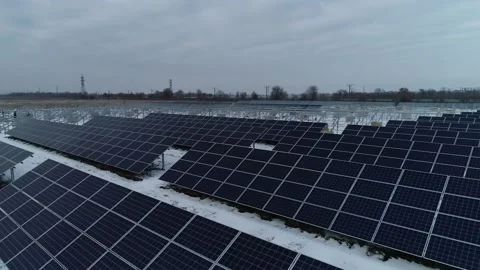 Drone view, people are working at a construction site of a solar power station Stock Footage 160810631