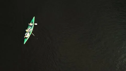 Drone view of people kayaking during summer holidays at sunset Stock Footage 200102754