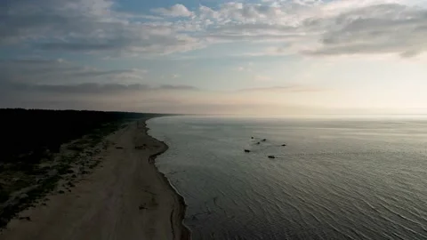 Drone view of people kayaking during summer holidays at sunset Stock Footage 200103817