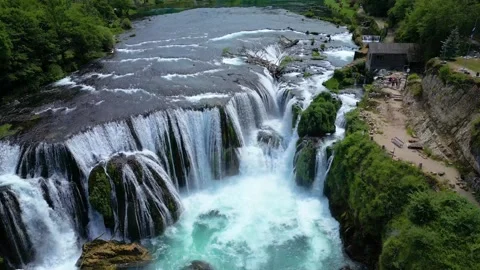 Drone View of People Rafting at Štrbački Buk Waterfall in Una National Park Vídeos de archivo 339425068