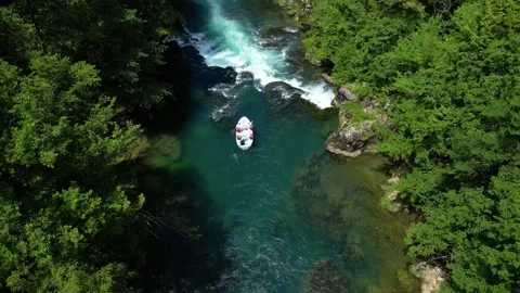 Drone View of People Rafting at Štrbački Buk Waterfall in Una National Park Видео 339425209