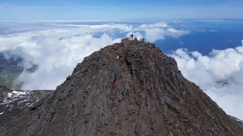 Drone View of People Standing on Pico Mountain, in Portugal Видео 341960881
